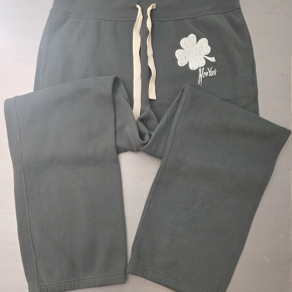 J. Crew, Fleece, Wide Leg, Green Sweatpants with Drawstring And New York Clover